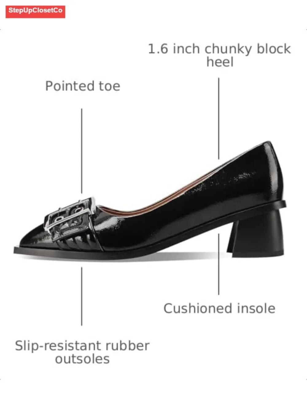 Women's Chunky Low Block Heels Mary Jane Closed Toe Work Pumps Pointed Toe